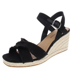 Lucky Brand Margaline Black Canvas Strappy Wedge - Size 8